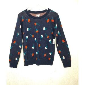 Amazon Pullover Crewneck Sweater Navy Flower Stems Size 14/16 XXL